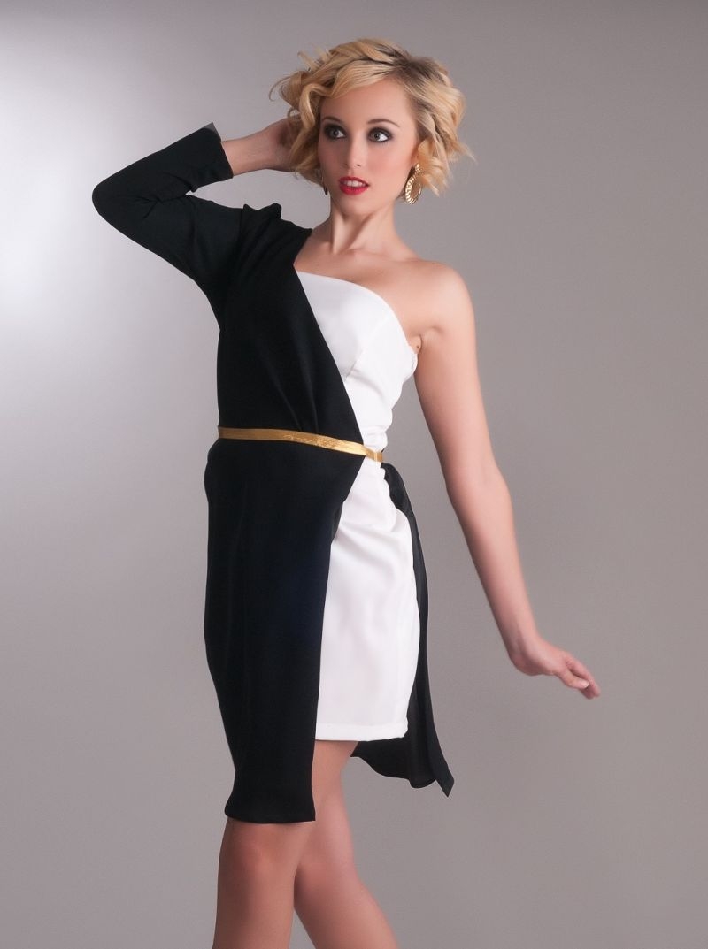 vestido asimetrico blanco y negro